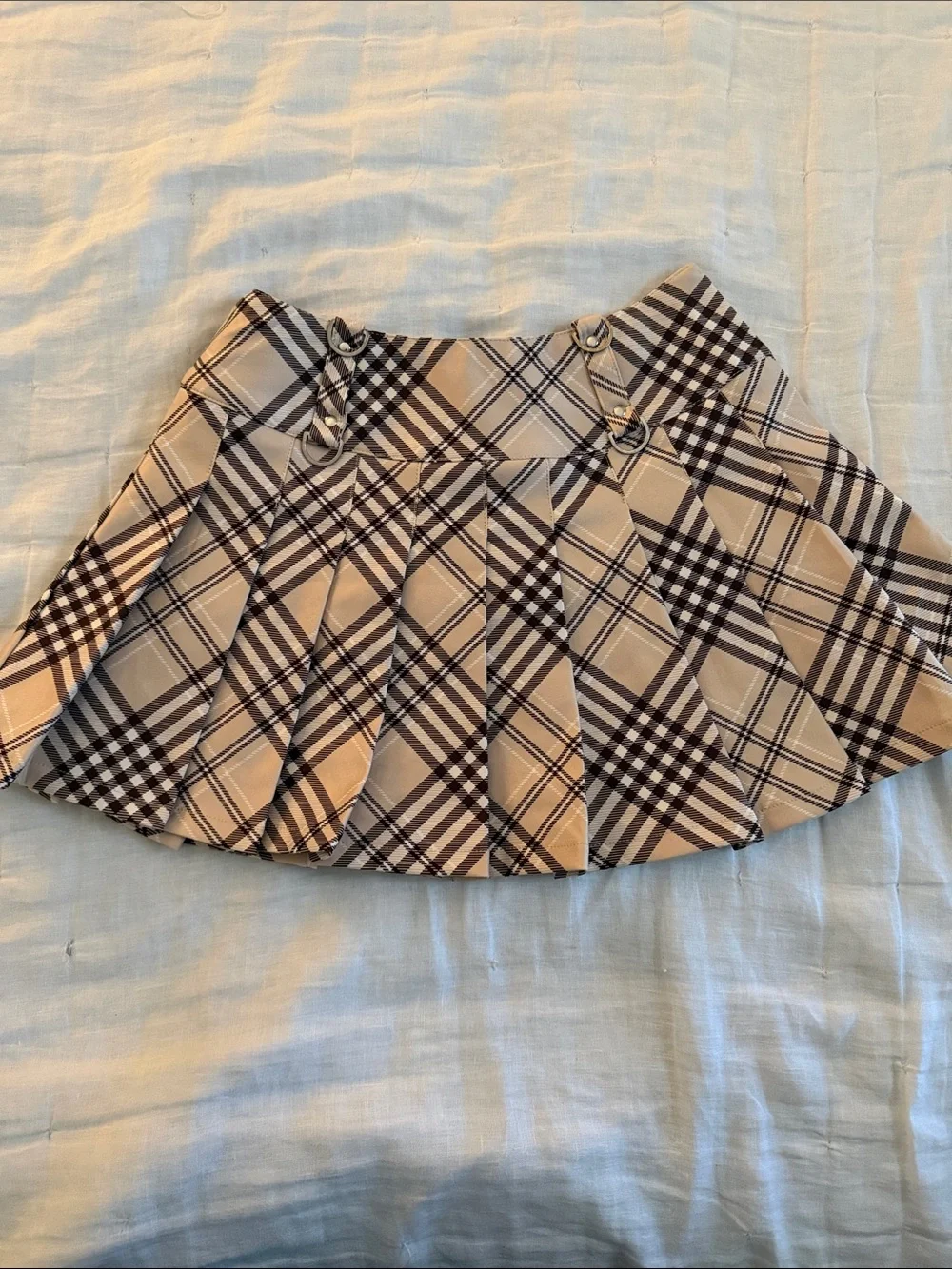 Tiger Mist Beige and Brown Plaid Pleated Mini Skirt